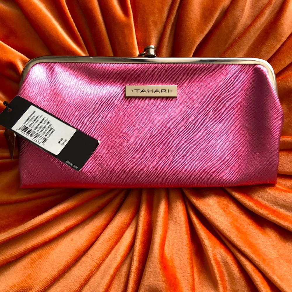 Tahari Pink Faux Leather Double Frame Wallet Clutch